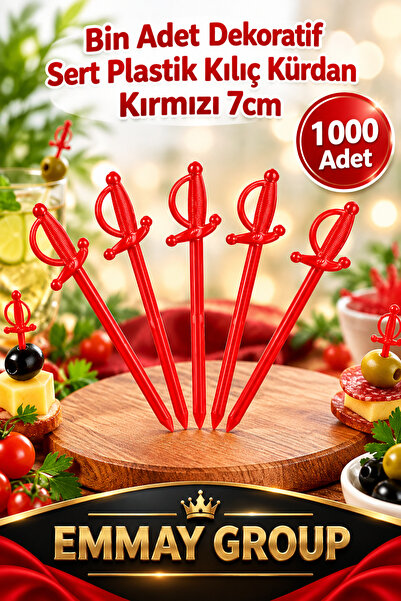 Genel Markalar Bin Adet Dekoratif Sert Plastik Kılıç Kürdan Kırmızı 7 cm Kokt...
