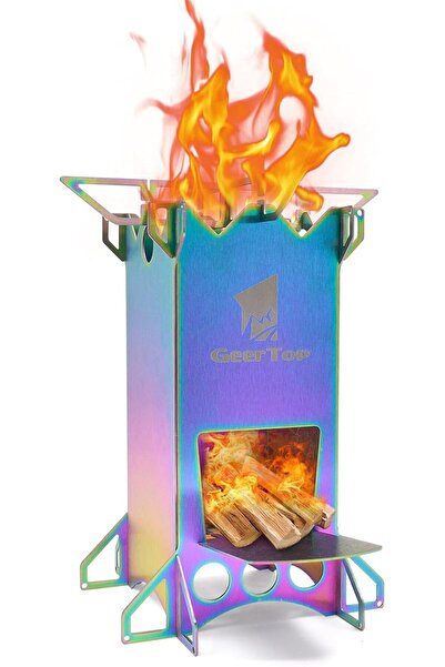 GEERTOP Portable Wood Burning Rocket Stove, Duty Stainless Steel Collapsible ...