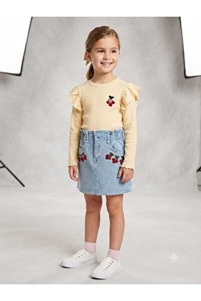 MonAlisa Kids Girl's Cherry Denim Skirt Set