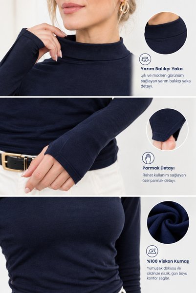 Yalçınoğlu Kids Women's 100% Viscose Finger Detail Turtleneck Long Sleeve Bodysuit – Flexible, Soft Textured, Stylish and Comfortable for Daily Use