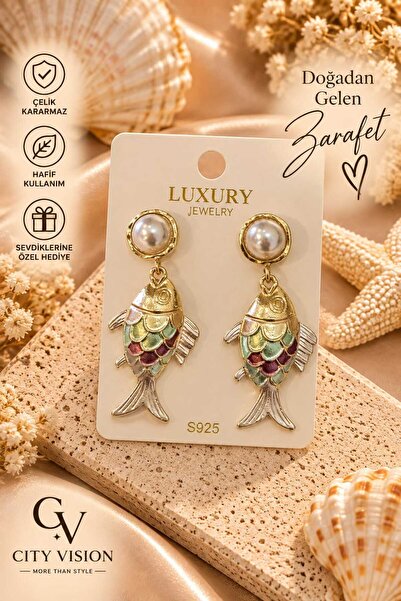 cityvision Fish Model Gold Color Stainless Steel Earring Set