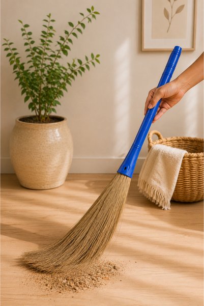 Home By SS Premium Natural Grass Broom with Sturdy Handle | Lightweight Eco-Friendly Sweeping Broom | Durable Indoor & Outdoor Floor Cleaning Brush