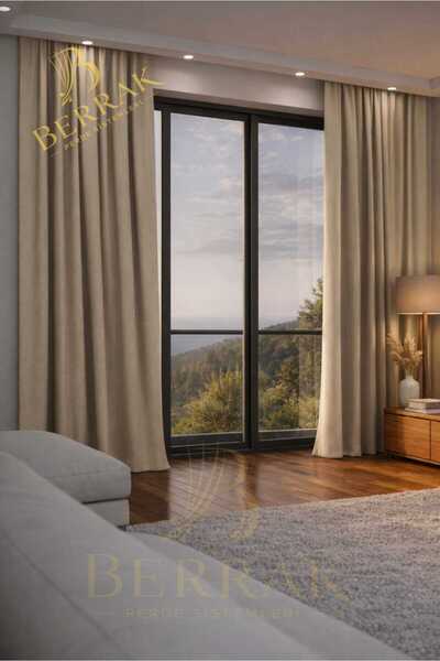 Generic Brand Beige Color Pleatless Extrafoam Stitched Blackout Blackout Background Curtain, Lightproof Ready-To-Use Single Panel Buttons Sewn Sunshade Curtain
