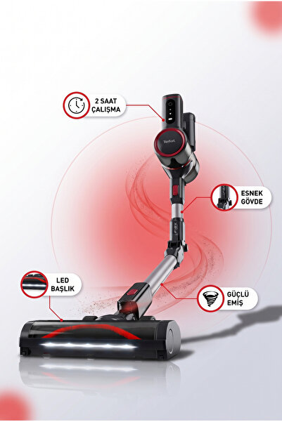 TEFAL X-Force Şarjlı Dikey Süpürge Evcil Hayvan Tüyü Aparatlı Bükülebilir Bor...