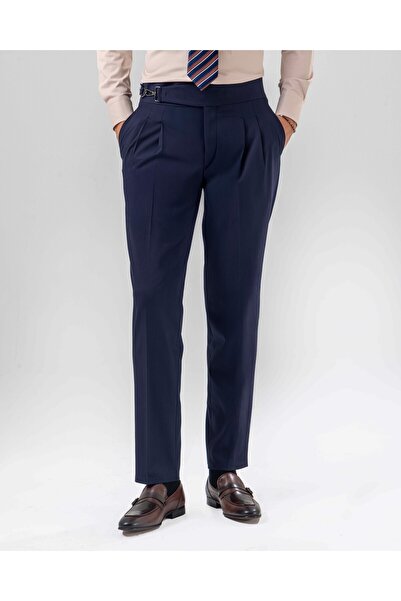 TerziAdemAltun Slim fit erkek bel detaylı kanca tokalı pantolon lacivert T201...