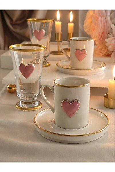 REGNA HOME Fine Living Love Pempe 2 Kişilik Dekorlu Bardaklı 6 Parça Kahve Fi...