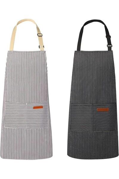 HZYH 2 Pcs Adjustable Aprons with Pockets, Polyester Waterproof Kitchen Cooki...