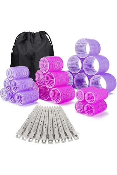 ALMEKAQUZ 35 Pcs Hair Rollers Set Self Grip Curlers with Clips Storage Bag
