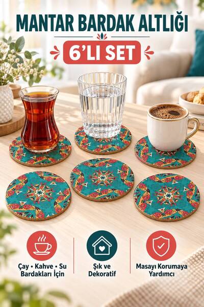 wappa ŞARK RÜYASI 6’lI Bardak Altlığı Seti 10 cm , 3 mm Mantar Ahşap, UV Diji...