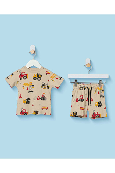 REDTAG Infant Boys Ivory Printed T-Shirt And Short Pyjama Set
