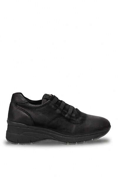 Mammamia D26Ka-3370 Women's Genuine Leather Wedge Heel Shoes Black