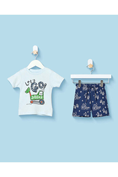 REDTAG Infant Boys Navy Printed T-Shirt And Short Pyjama Set