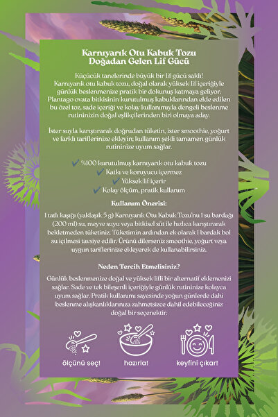 Mim and More Doğal Karnıyarık Otu Tozu – %100 Saf Psyllium Powder 50 gr