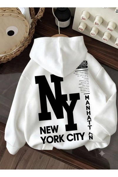 Ryam Mooda unisex New York 3 niti podignuta oversize majica sa kapuljačom