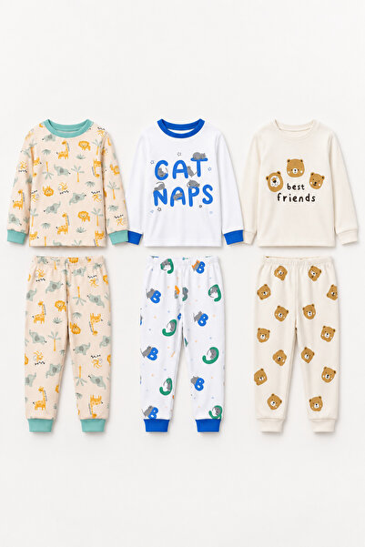 aden kids erkek çocuk pijama takımı 3 takım şekilde gelmekte