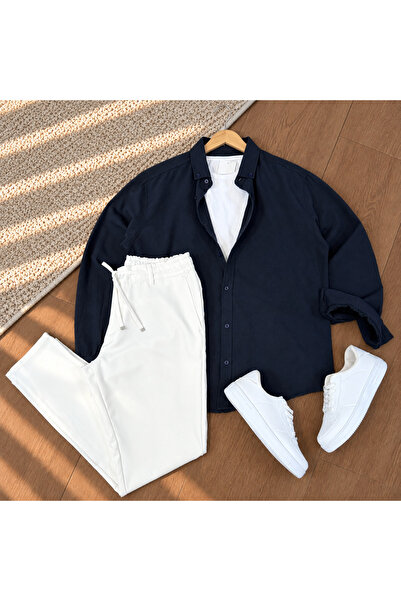 tetramoda Men's Long Sleeve Regular Fit Melange Fabric Seasonal Shirt & Jogge...