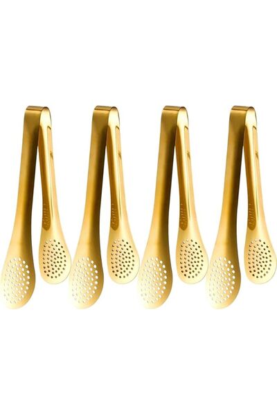 ALMEKAQUZ 9 Inch Gold Buffet Tongs Set of 4, Stainless Steel Food Serving Ute...