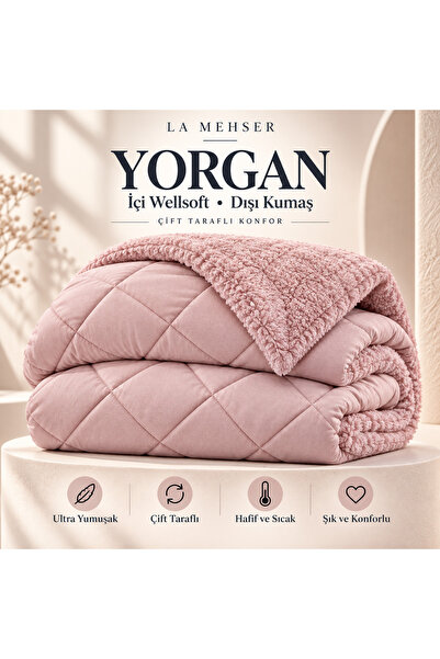 LA MEHSER İçi Peluş Dışı Kumaş Çift Taraflı Çift Kişilik Welsoft Yorgan