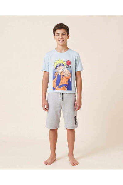 REDTAG Senior Boys Blue Naruto Short Sleeve Night Suit