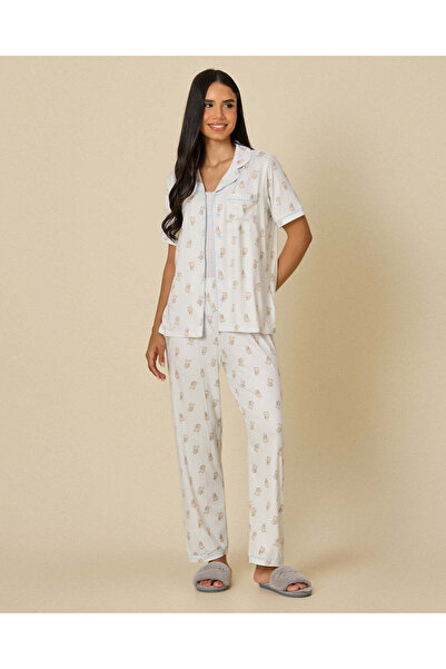 REDTAG Women White Printed Winnie The Pooh Pyjama Set