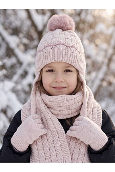 Aware Time Kitti 1-4 Years Old Girls' Lined Scarf, Beanie, Gloves 3-Piece Set