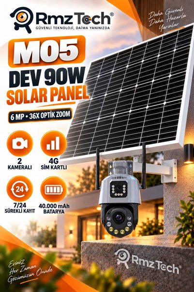RMZTECH Avenir AV-M05 6 MP 36X Optik Zoom 2 Kameralı 4G SIM Kartlı 90W Solar ...
