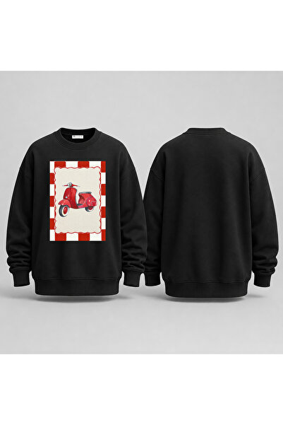 BLITZIST Italian Red Motorcycle Printed Oversize 3 Thread Sweatshirt