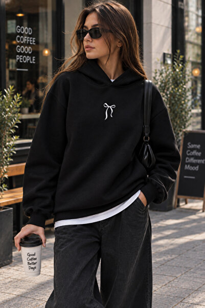 Harmandar Fiyonk Baskılı Kanguru Cepli Kapüşonlu Sweatshirt Hoodie