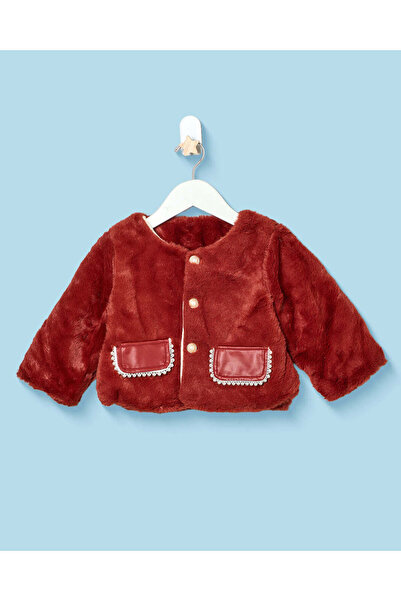 REDTAG Infant Girls Burgundy Fur Jacket