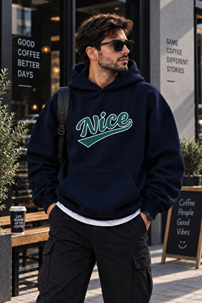 Harmandar Nice Baskılı Kanguru Cepli Kapüşonlu Sweatshirt Hoodie
