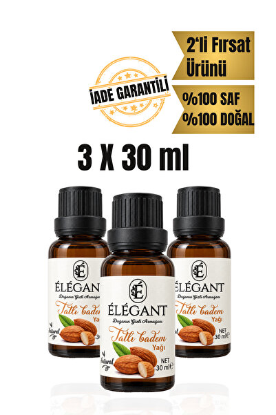Elegant Tatlı Badem Yağı 3 x 30 ml – Saç ve Cilt Bakım Yağı Üçlü Seti