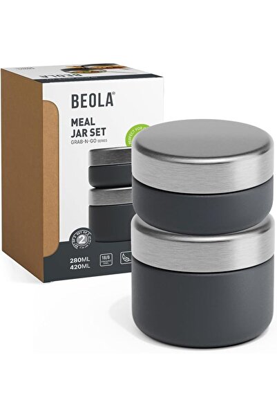 BEOLA Set of 2 Single Wall Stainless Steel Food Jars, Stainless Steel Lunch B...