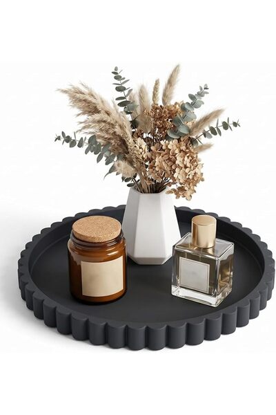 TERRIFI Round Silicone Vanity Tray, 9 Inch Black Decorative Countertop Organi...
