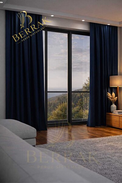Generic Brand Navy Blue Extrafoam Stitched Blackout Karatma Background Curtain, Lightproof Ready-To-Use Single Panel Buttons Sewn Sunshade Curtain