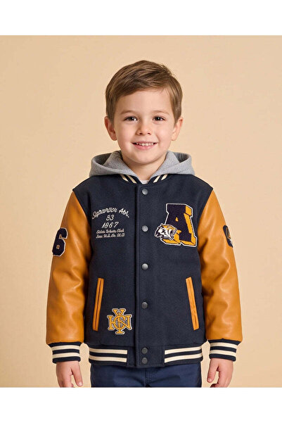 REDTAG Boys Navy Patch Detail Hooded Bomber Jacket