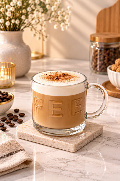 YzHome 3 Lü Cam Kulplu Coffee Kahve Bardağı Bardak Kupa 320ml