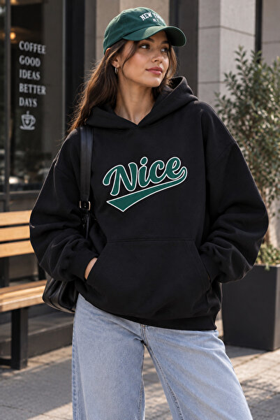 Harmandar Nice Baskılı Kanguru Cepli Kapüşonlu Sweatshirt Hoodie