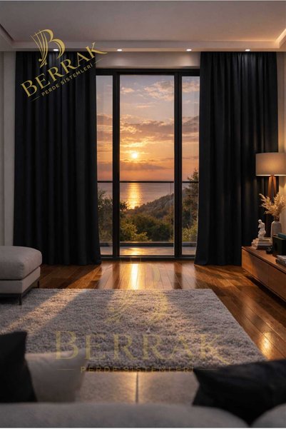 Generic Brand Anthracite Color Pleatless Extrafoam Stitched Blackout Blackout Background Curtain, Lightproof Ready-To-Use Single Panel Buttons Sewn Sunshade Curtain
