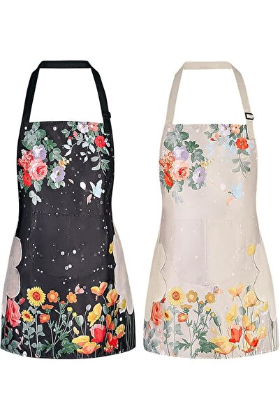 ASKIND 2 Pcs Floral Aprons with Pocket Blooming Womens Waterproof Adjustable ...
