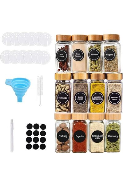 GENERAL 12Pcs Spice Jars with Label, 4oz Glass Seasoning Containers with Bamb...