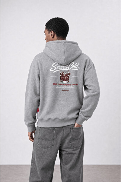 Respire Erkek Served Cold Baskılı Oversize Hoodie Melanj