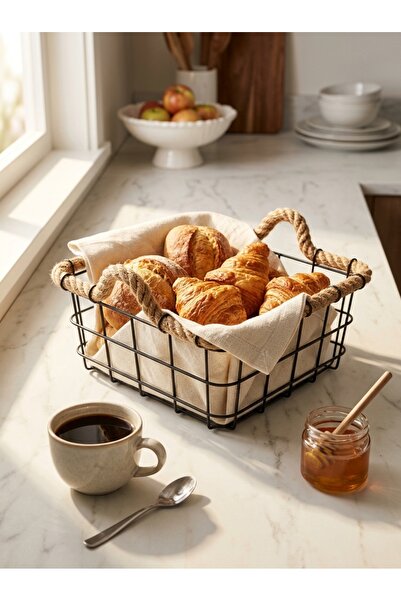 Adeem Stylish Metal Basket with Jute Rope in a Modern Rustic Style