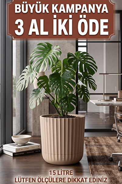 TEMMUZ HOME 15 Litre 1 Adet Tabaklı Büyük Boy Plastik Çiçeklik - Salon & Ofis...