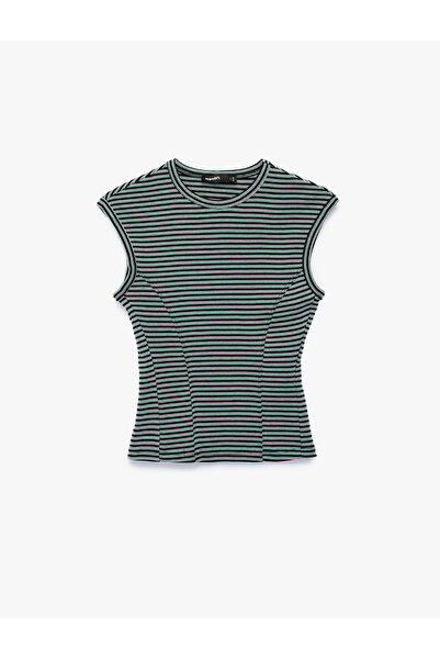 Koton Slim Fit Cotton Ribbed Crew Neck Sleeveless Striped T-Shirt