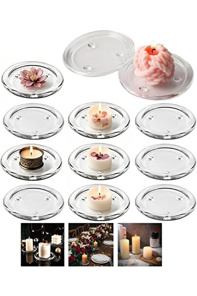 GENERAL Clear Glass Candle Plates,10cm Round Glass Candle Holder,Glass Candle...