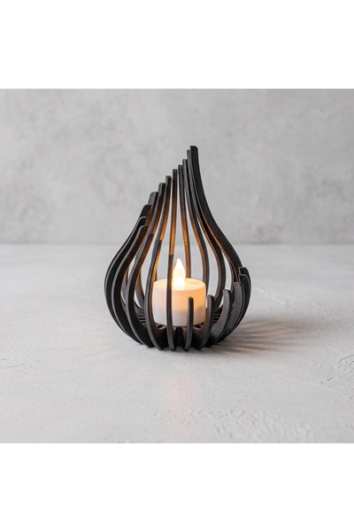 Modern Tasarım Tealight Mumluk - Beyaz, Siyah ve Kahve Renk Seçenekleri (Pilli Tealight Hediyeli)