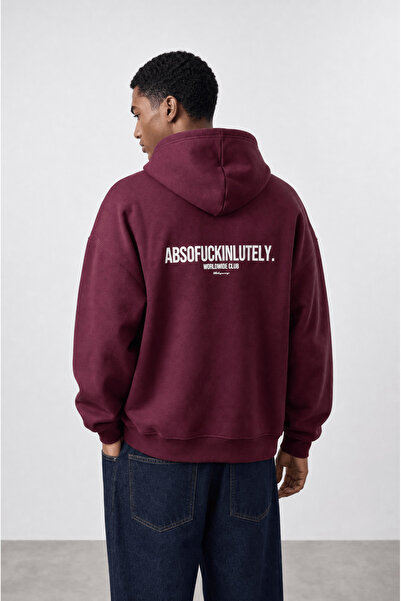 Respire Erkek Absofuckinlutely Baskılı Oversize Hoodie Bordo