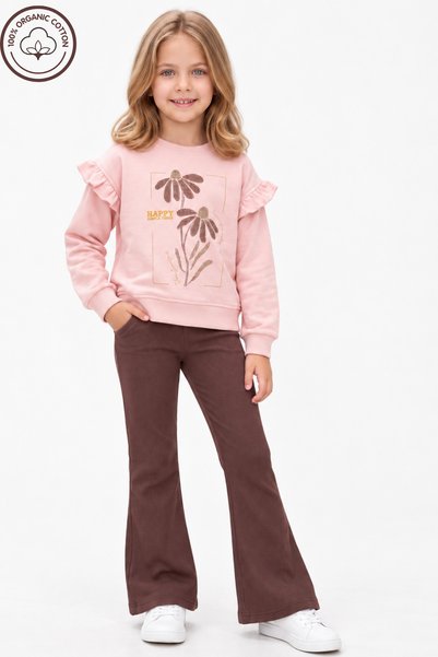 İYİBU Girls' Spanish Style Sweatpants Set Brushed 2 Thread Ruffle Sweatshirt Ribbed Pants Bottom Top 2-Piece Set
