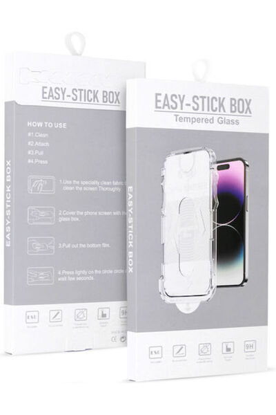 OEM Easy-stick Box Πλήρης Κόλλα Πλήρους Κάλυψης Σκληρυμένο Γυαλί Μαύρο (iPhon...