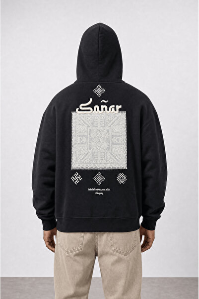 Respire Erkek Sonar Nakışlı Oversize Hoodie Siyah